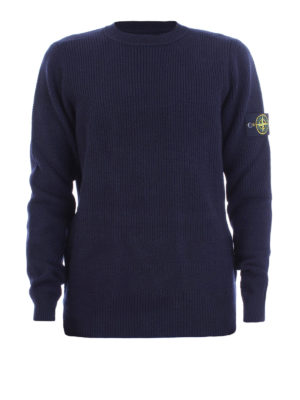 STONE ISLAND: maglia collo rotondo - Girocollo blu in lana a costine