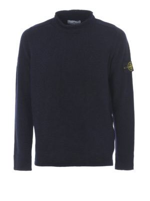 STONE ISLAND: maglia collo rotondo - Maglia girocollo in misto lana blu scuro