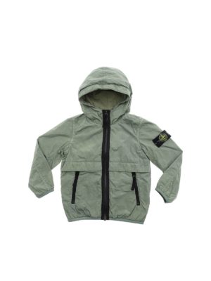 Stone Island Junior: casual jackets - Army green jacket with logo patch