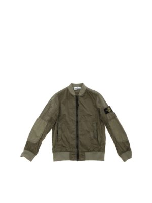 Stone Island Junior: casual jackets - Striped weave jacket in Army green
