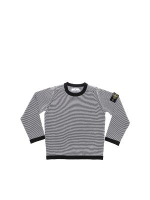 Stone Island Junior: knitwear - Black and white striped pullover