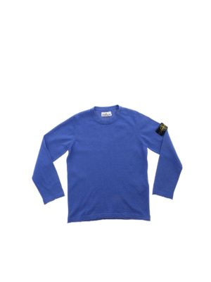Stone Island Junior: knitwear - Cotton crewneck pullover in blue