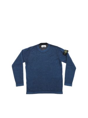 Stone Island Junior: knitwear - Crew-neck pullover in blue with logo