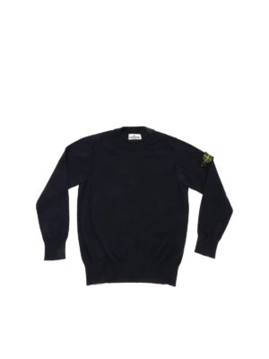 Stone Island Junior: knitwear - Dark blue pullover with logo patch