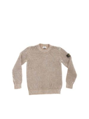 Stone Island Junior: knitwear - Logo knitted pullover in melange sand color