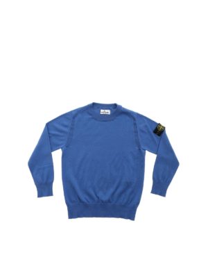 Stone Island Junior: knitwear - Logo patch crew neck pullover in bluette