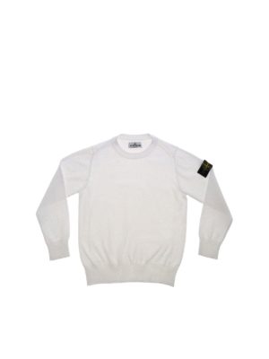 Stone Island Junior: knitwear - Logo patch crew-neck pullover in white