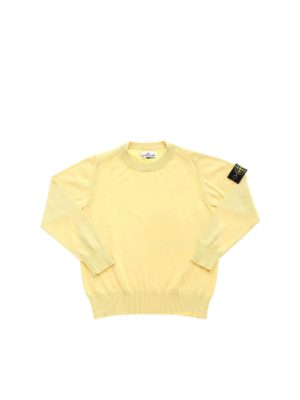 Stone Island Junior: knitwear - Logo patch crewneck pullover in yellow