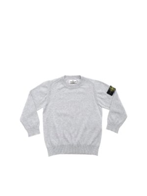 Stone Island Junior: knitwear - Logo patch pullover in melange grey