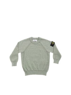 Stone Island Junior: knitwear - Logo patch pullover in sage green