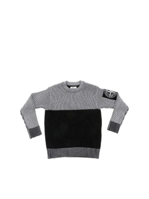 Stone Island Junior: knitwear - Pullover with logo patch in black and white