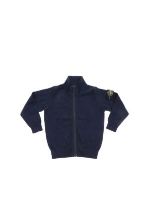 Stone Island Junior: knitwear - Zipped jacket in blue