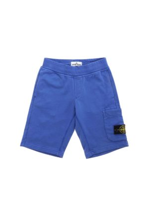 Stone Island Junior: shorts - Cotton fleece bermuda in blue