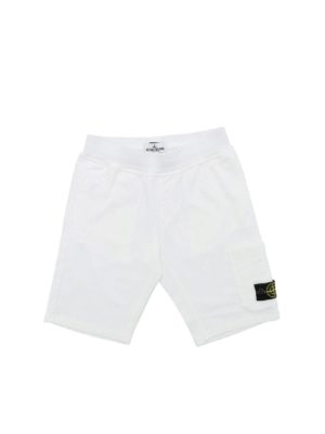 Stone Island Junior: shorts - Cotton fleece bermudas in white