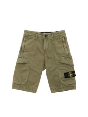 Stone Island Junior: shorts - Logo patch bermuda in Army green