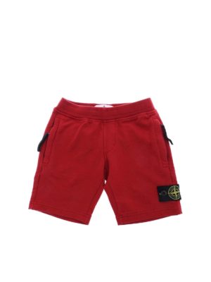 Stone Island Junior: shorts - Red cotton shorts with logo