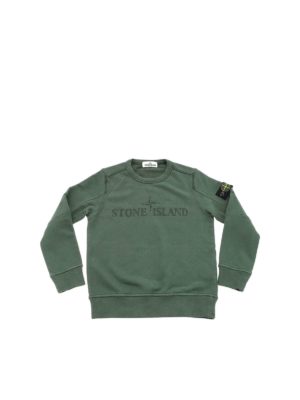 Stone Island Junior: Sweatshirts & Sweaters - Army green sweatshirt with logo embroidery