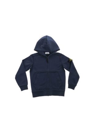 Stone Island Junior: Sweatshirts & Sweaters - Blue sweatshirt with hood and zip