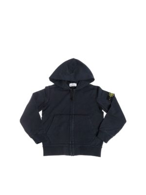 Stone Island Junior: Sweatshirts & Sweaters - Blue sweatshirt with zip and hood