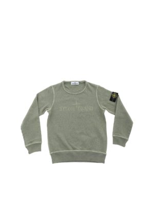 Stone Island Junior: Sweatshirts & Sweaters - Sage-colored sweatshirt with logo patch