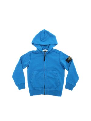 Stone Island Junior: Sweatshirts & Sweaters - Turquoise cotton sweatshirt with black logo