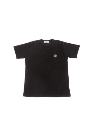 Stone Island Junior: t-shirts - Black t-shirt with logo patch