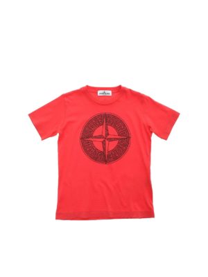 Stone Island Junior: t-shirts - Compass logo T-shirt in coral red