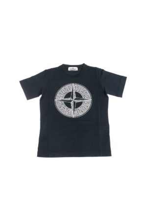 Stone Island Junior: t-shirts - Dark blue t-shirt with wind rose logo