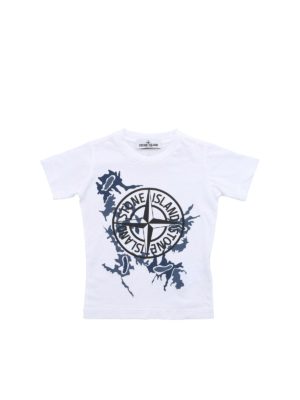 Stone Island Junior: t-shirts - Logo print T-shirt in white