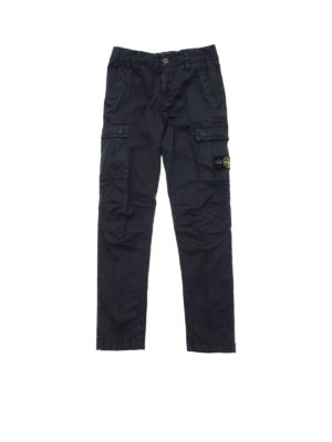 Stone Island Junior: trousers - Blue trousers with removable logo