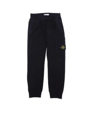 Stone Island Junior: trousers - Dark blue trousers with logo patches