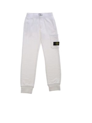 Stone Island Junior: trousers - Removable logo patch pants in white