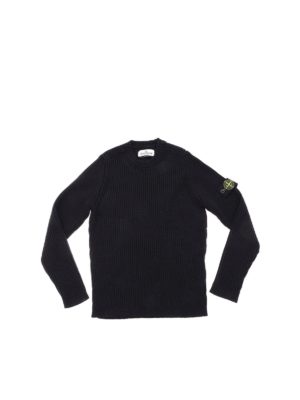 Stone Island Junior: Turtlenecks & Polo necks - Blue crew neck pullover with removable logo