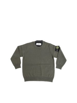 Stone Island Junior: Turtlenecks & Polo necks - Roundneck army green pullover with logo