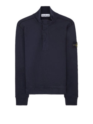 STONE ISLAND: Felpe e maglie - Felpa in cotone blu scuro tinta in capo