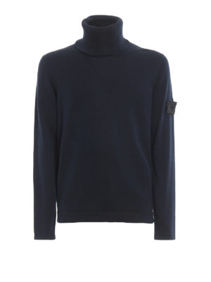 STONE ISLAND: Turtlenecks & Polo necks - Blue cotton turtleneck