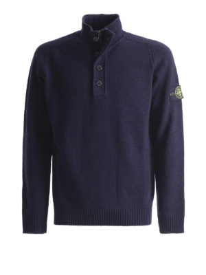 STONE ISLAND: maglia a collo alto e polo - Lupetto in misto lana blu con zip e bottoni