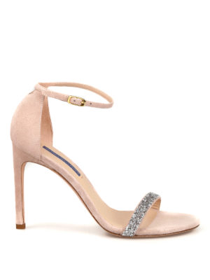 Stuart Weitzman: sandali - Sandali Nudistsong in suede rosa con tacco