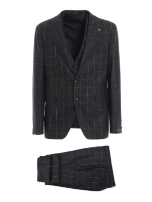 TAGLIATORE: formal suits - Check blackboard wool three-piece suit