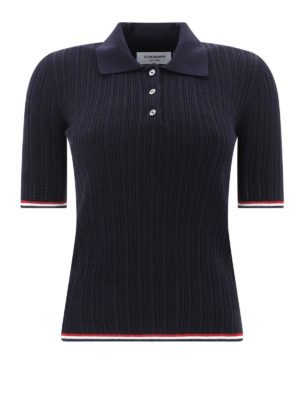 THOM BROWNE: Turtlenecks & Polo necks - Cotton polo with striped details