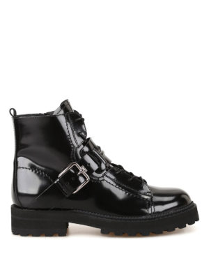 TOD'S: tronchetti - Anfibi allacciati in pelle nera lucida