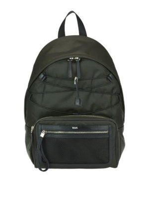 TOD'S: zaini - Zaino in tessuto tecnico verdone con elastici