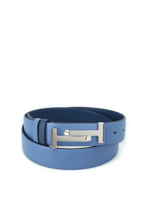 TOD'S: cinture - Cintura in pelle blu con fibbia Double T