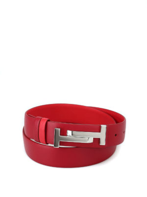 TOD'S: cinture - Cintura in pelle rossa con fibbia Double T