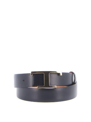 TOD'S: belts - T buckle black smooth leather belt