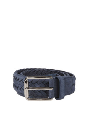 TOD'S: cinture - Cintura intrecciata in pelle scamosciata blu