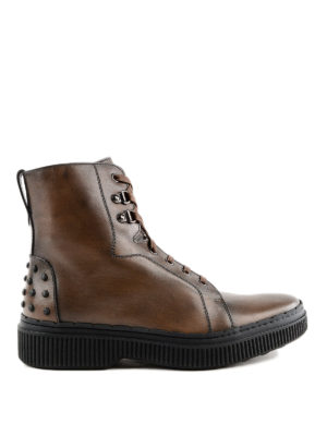 TOD'S: stivali - Stivaletti Gommino in pelle stringati