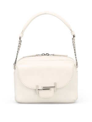 TOD'S: bauletti - Borsa Double T mini in pelle bianca