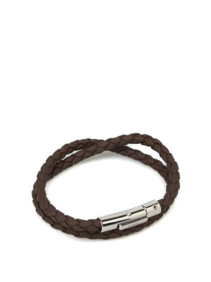 TOD'S: Bracelets & Bangles - Brown woven leather double wrap bracelet
