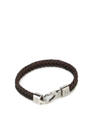 TOD'S: Bracciali e Braccialetti - Bracciale piatto in pelle intrecciata marrone